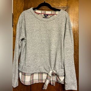 Izod Heather Gray Sweater with Plaid Accent